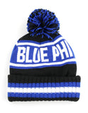 Phi Beta Sigma 1914 BLUE PHI Beanie Hat Toboggan Winter Knit Blue and White and Black
