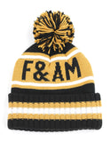 Prince Hall Mason PHA Square and Compass F&AM Beanie Hat Toboggan Winter Knit Black Gold and White