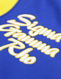 Sigma Gamma Rho SGR SGRho fleece snap up jacket gold and royal lightweight embroidered