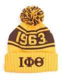 Iota Phi Theta 1963 Theta Men Greek Beanie Hat Toboggan Winter Knit Brown and Gold
