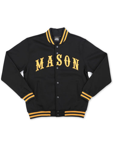Mason Greek Jacket Mason fleece snap up jacket black and gold lightweight embroidered