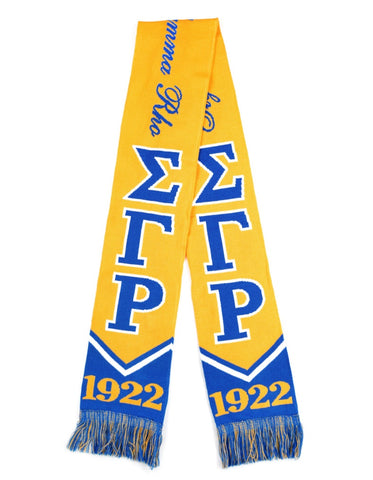 Sigma Gamma Rho 1922 Greek Winter Knit Neck Scarf Acrylic Blue and Gold with white